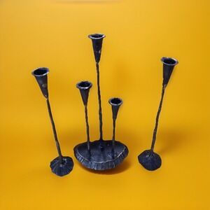 Volcano Triple Taper Holder w/ 2 Additional Single Taper Holders-Brass‎ Decor